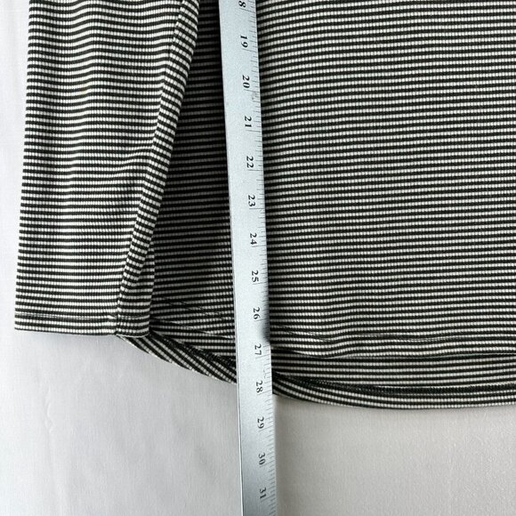 Tahari Top Size L Ribbed Striped Cowl Neck Long Sleeve Stretch Olive/ White - Picture 11 of 11